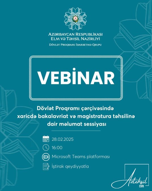 "Dövlət Proqramı” çərçivəsində xaricdə təhsilə dair onlayn məlumat sessiyası həyata keçiriləcək.