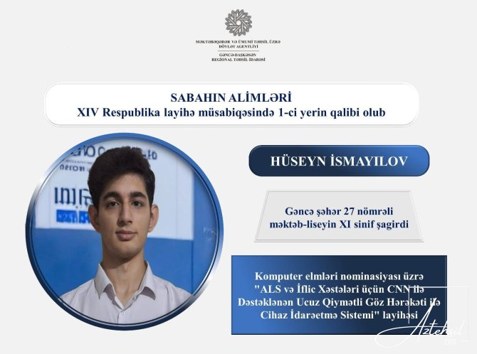 Hüseyn İsmayılov  “Sabahın alimləri” XIV Respublika layihə müsabiqəsində 1-ci yerə layiq görülüb.