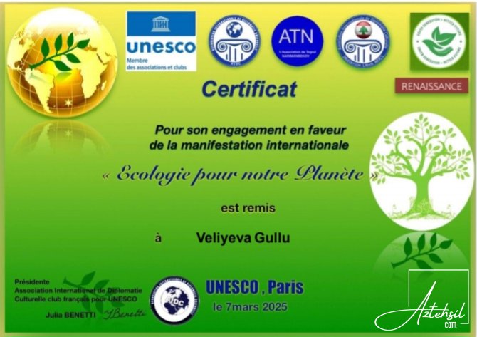 Əsər  UNESCO-nun sertifikatına layiq görülüb