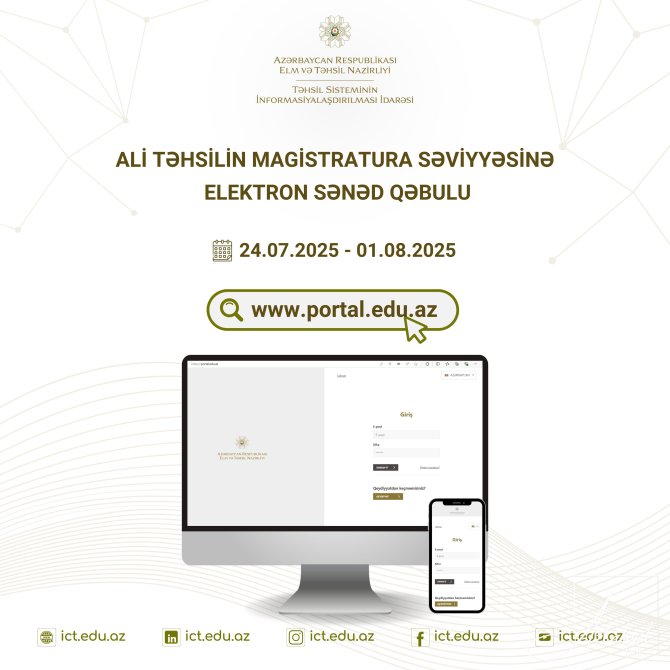 Magistraturaya elektron sənəd qəbuluna sabahdan start verilir