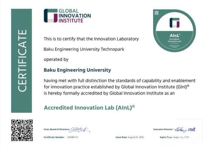 BMU Texnoparkı “Innovation Lab” sertifikatına layiq görülüb