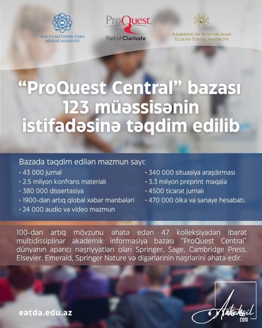 “ProQuest Central” bazası 123 müəssisənin istifadəsinə təqdim edilib