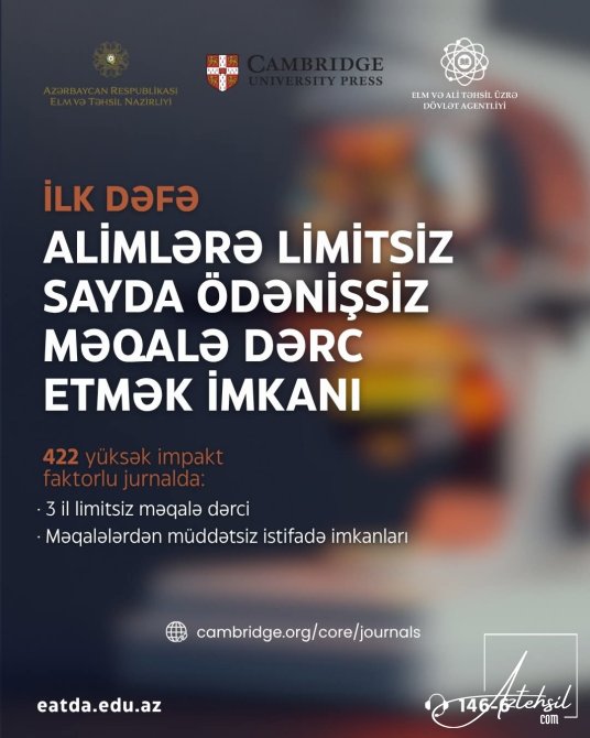 Alimlərə limitsiz sayda ödənişsiz məqalə dərc etmək imkanı təqdim edilib