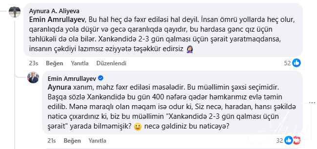 Emin Əmrullayev ona irad bildirilən şərhlərə belə reaksiya VERİB